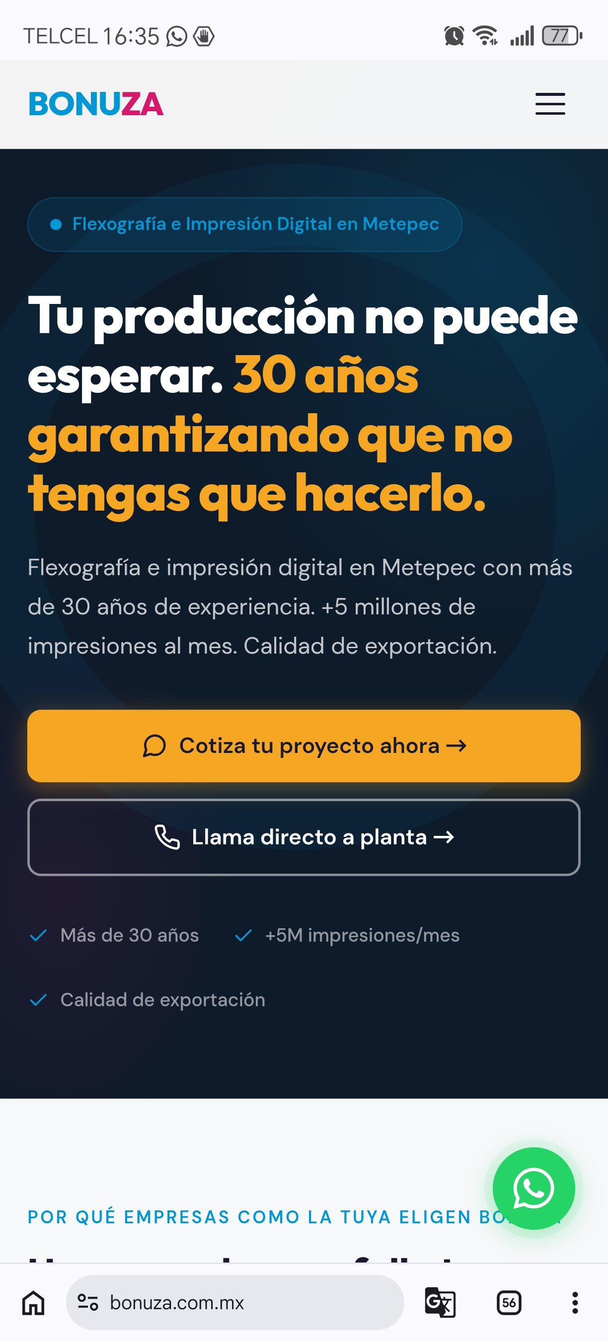 Sitio web de Bonuza — proyecto real de Artux.tech